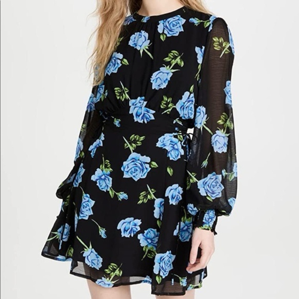 Free People Black and Blue Floral Mini Dress